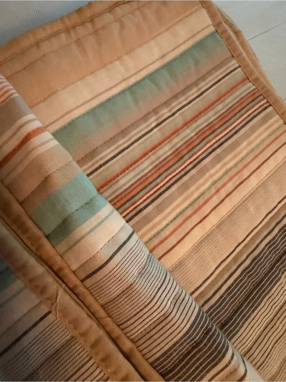 Striped Cotton Quilt with Reversible Solid Beige Side - Picture 6 of 6